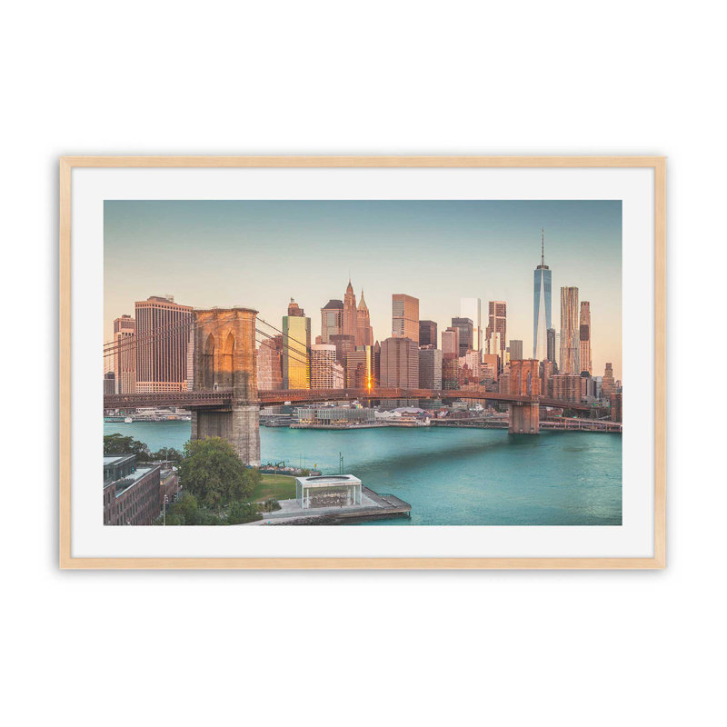Iconic Manhattan Bridge Print, 13" H x 17" W, Raw Maple