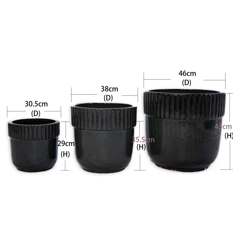 3 pots de fleurs en céramique 3 pièces, Noir antique