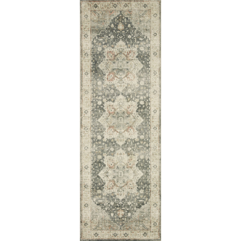 Tapis oriental ivoire / ardoise Erp, Tapis de couloir 2 pi 6 po x 7 pi 6 po