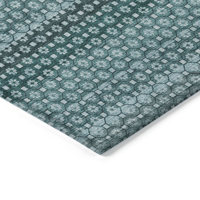 Tapis bleu sarcelle intérieur / extérieur lavable à la machine Christn ACN1425, Rectangle 5 pi x 7 pi 6 po