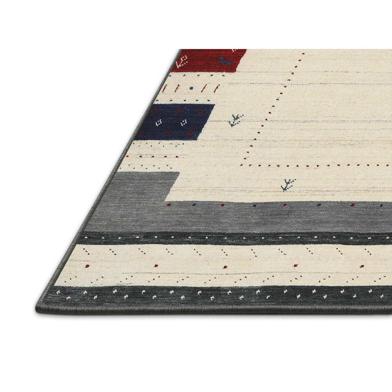 Tapis contemporain ivoire / gris, Rectangle 7 pi x 9 pi