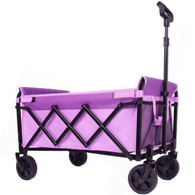 Chariot pliable avec roues, chariots de camping utilitaires légers pliables avec une capacité de poids de 360 lb, chariots avec porte-gobelets pour le jardin, les sports, l'épicerie, le magasinage (mauve)