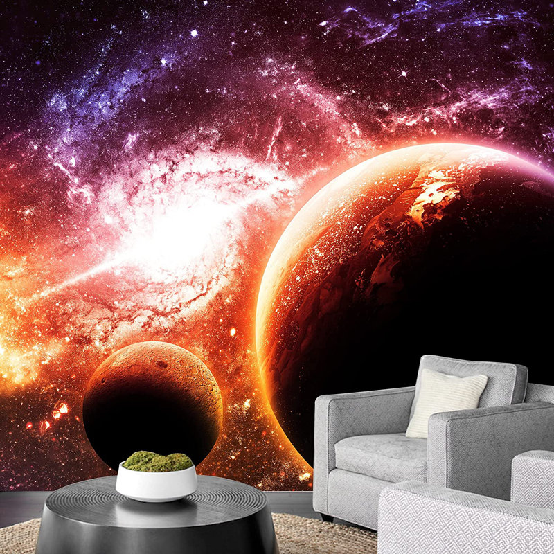 Planet In Outer Space Galaxy Border, 100" L x 144" W, Orange