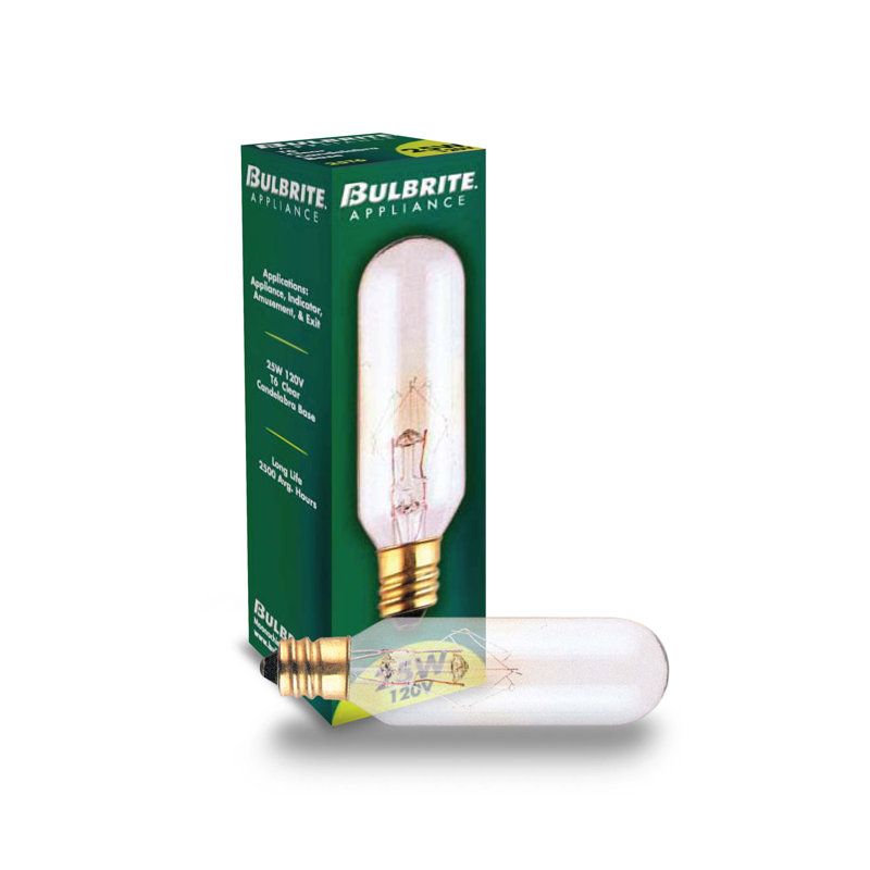 25 Watt T6 Incandescent, Dimmable Light Bulb, (2700K) E12/Candelabra Base