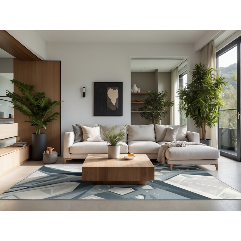 Tapis gris moelleux moelleux à motif géométrique minimaliste gris, 2 pi x 3 pi