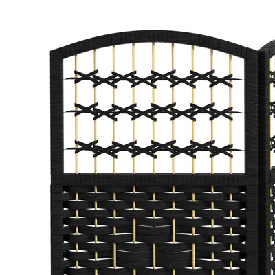 Paravent 4 panneaux pliable noir, écran d'intimité, 5,6 pi, cloison en fibre ondulée, tissé à la main pour la chambre à coucher, le salon, le coin astucieux