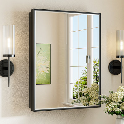 Cyrille Recessed & Surface Framed Medicine Cabinet with Mirror and Shelves