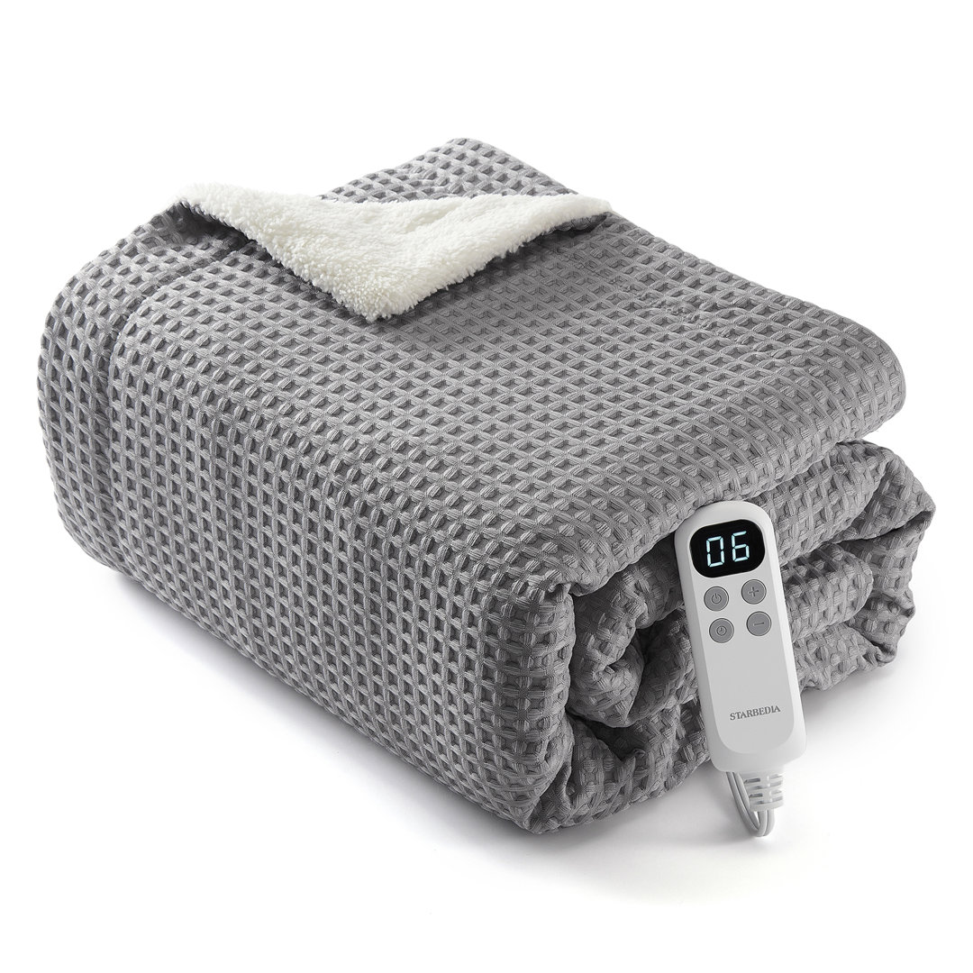 Waffle Heated Throw/Queen/King Blanket, Machine Washable Electric Blankets Fast Heating with LCD Controller, 6 Heat Levels & 1-4H Time Settings, ETL C
