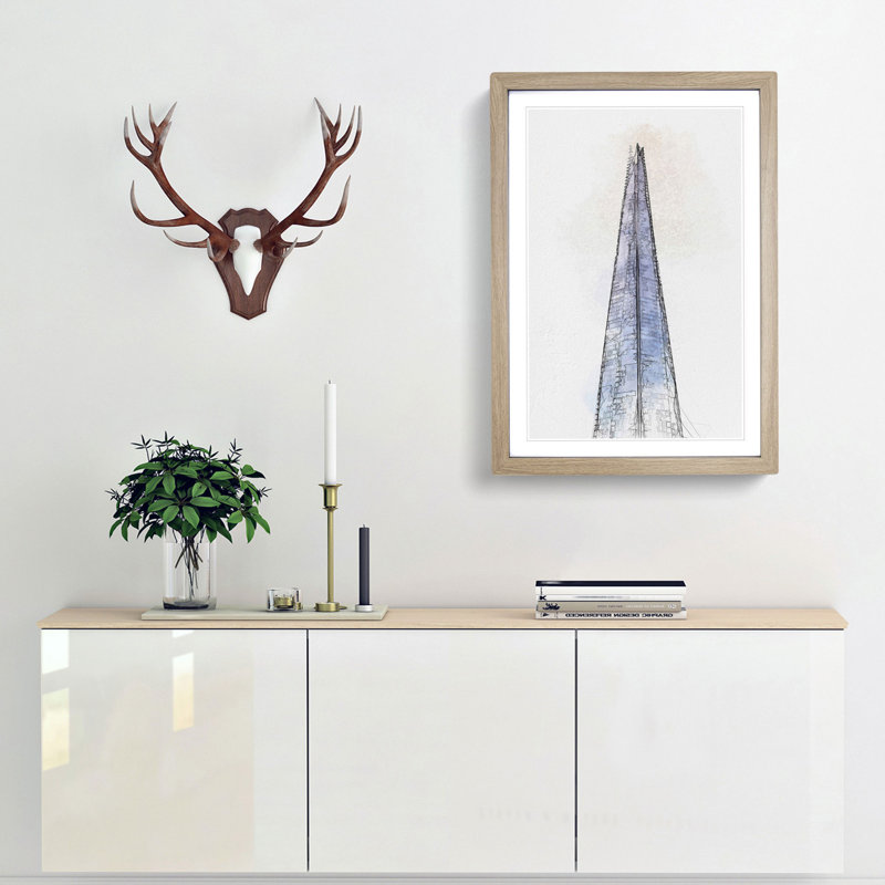 The Shard in London in Abstract - Picture Frame Graphic Art Print, Oak, 50cm H x 35cm W x 2cm D