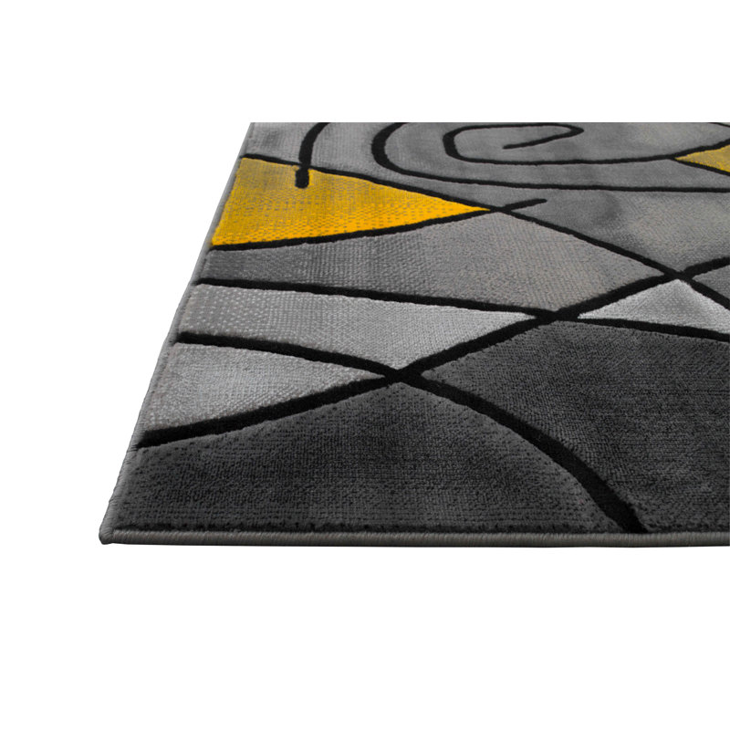 Tapis jaune à motif abstrait Richawara, Tapis de couloir 2 pi x 7 pi