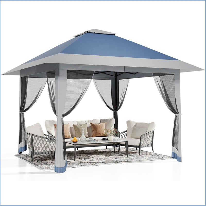 13X13 Pop Up Gazebo, Outdoor Canopy Tent With Mosquito Netting, [Adjustable Height & Spacious] Pop Up Tent With Double Roof, Uv-Resistant Outdoor Gazebo For Backyard, Patio, Lawn, Garden, Deck(Gray)