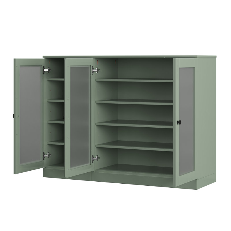 Armoire de rangement 100% en bois massif avec portes en verre givré, tablettes réglables, rangement modulaire pour vestibule, l 48,5 po x H 35,75 po