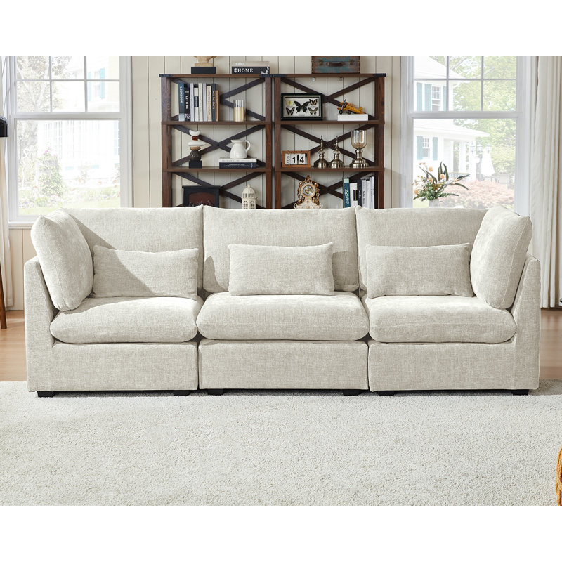 3 Seater Chenille Oversized Modular Sofa Extra Deep Cloud Corduroy Sectional Couch With Ottoman Chaise Fsc Certified Fluffy Sofa