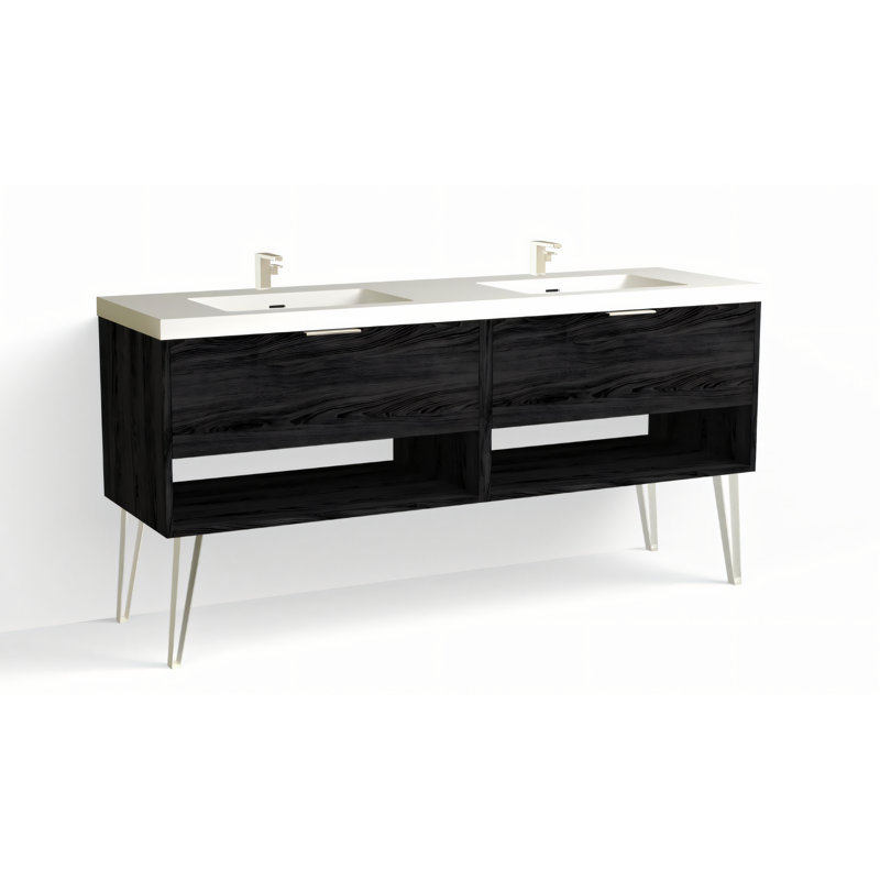 Modo 72" W Freestanding Double Bathroom Vanity with Dawson Leg, Polished Nickel, Matte White/Single, Charred