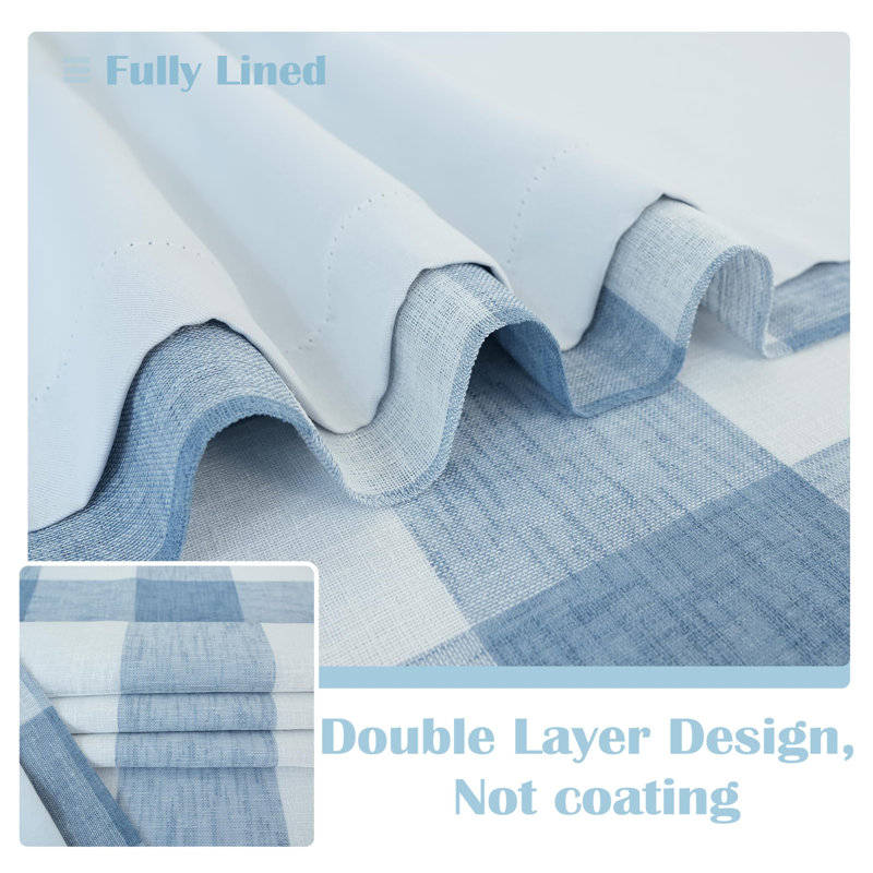 Adamantini Plaid Blackout Thermal Grommet Curtain Panels, 52" W x 96" L, Dusty Blue