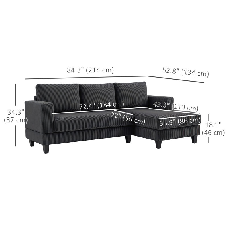 Canapé modulaire avec méridienne 3 places, Gris