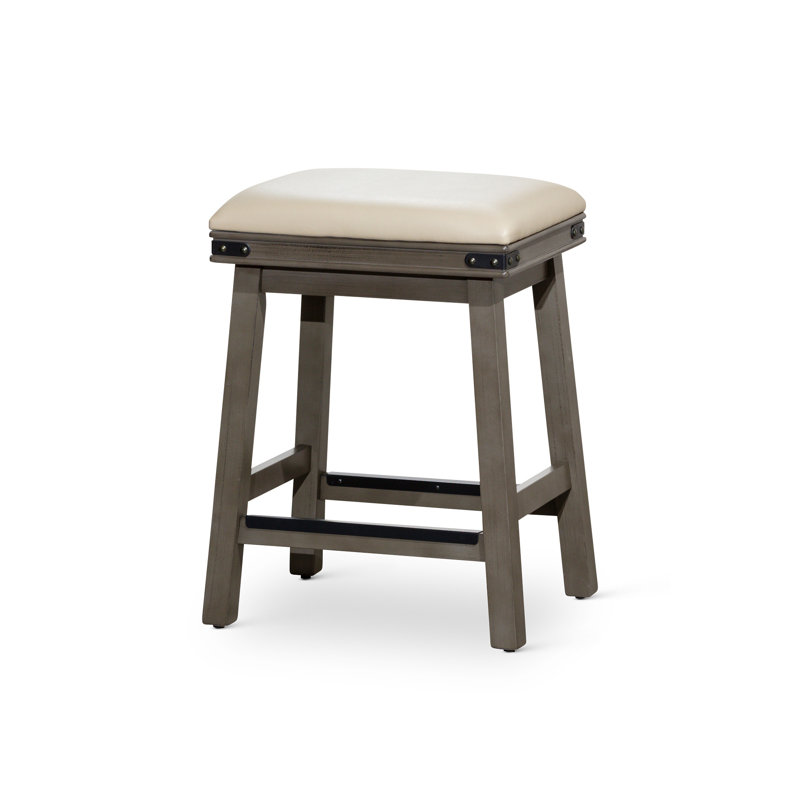24" Counter Stool, Weathered Gray Finish, French Gray Leather Seat, Beige Seat/ Gray Frame, Counter Stool (24" Seat Height)