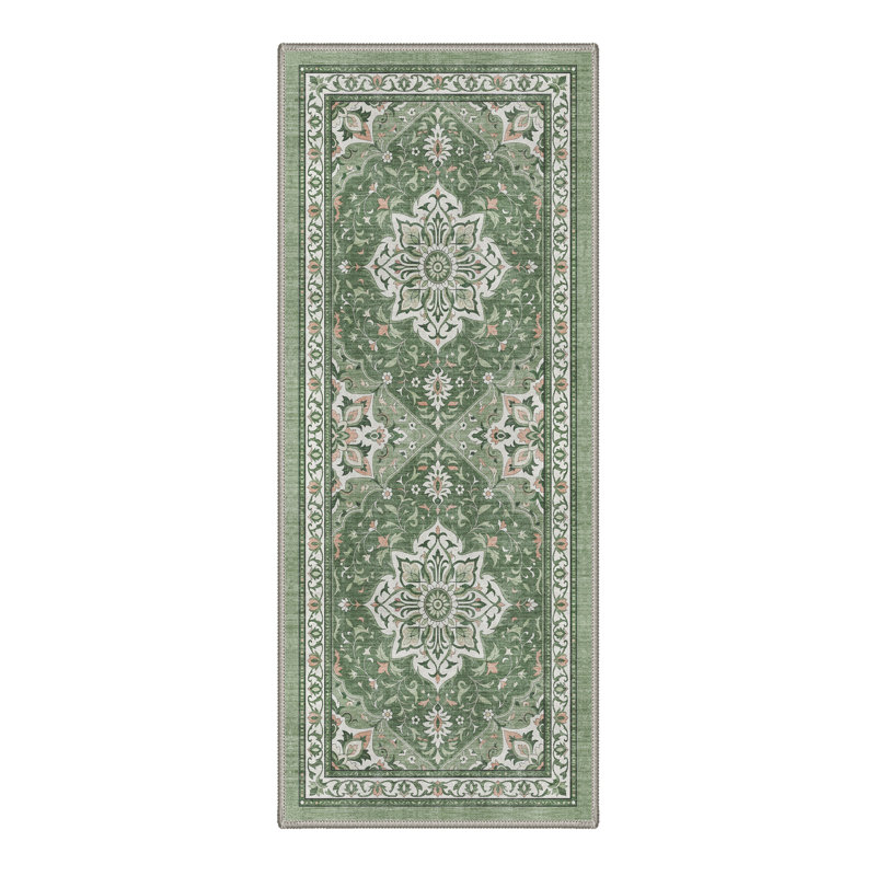Tapis d'intérieur neutre blanc à motif floral neutre et lavable à la machine Neutral , Runner 2'6" x 8'