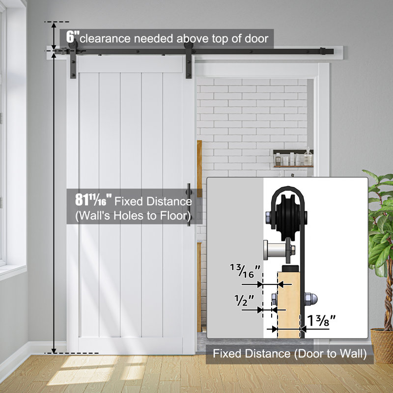 Porte de grange en bois manufacturé avec quincaillerie d'installation, Blanc, 34 po x 80 po
