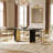 78 Inch Black Solid Oak Wood Dining Table With Double Fluted Design And Brushed Gold Base-129584492-129584493