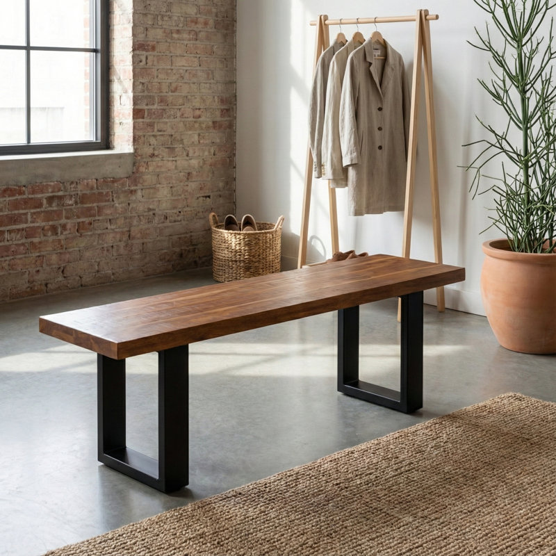 Aurora - Banc en bois massif - Siège de ferme rustique, mobilier de salon et de couloir moderne, L 47 po