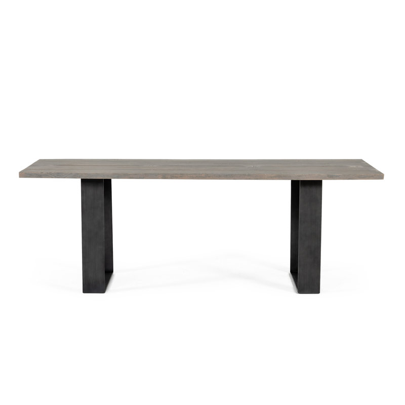 Perry Oak Rectangular Solid Wood Top with Stainless Steel Base Dining Table