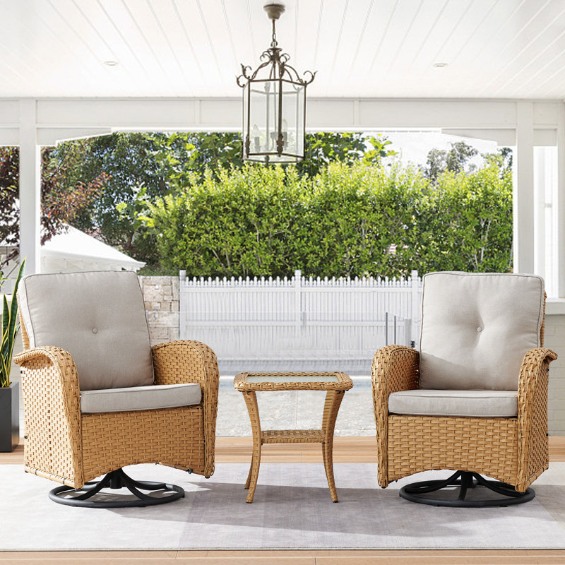 Chaise berçante d'extérieur en osier Dodington, Jaune, Beige