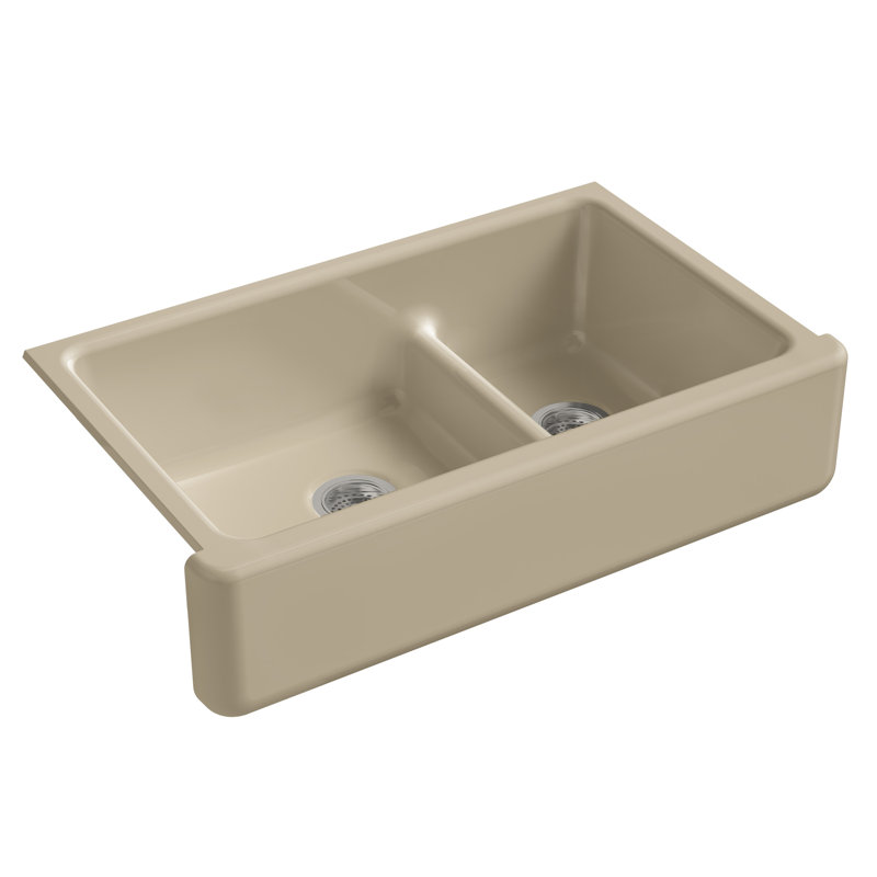 Whitehaven 36" L x 22" W Double Basin Farmhouse Kitchen Sink, Mexican Sand