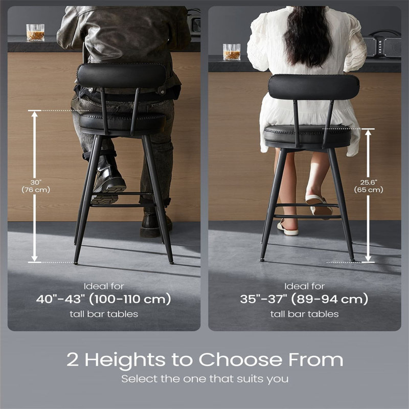 360° Swivel Bar Stools Set Of 2, Black