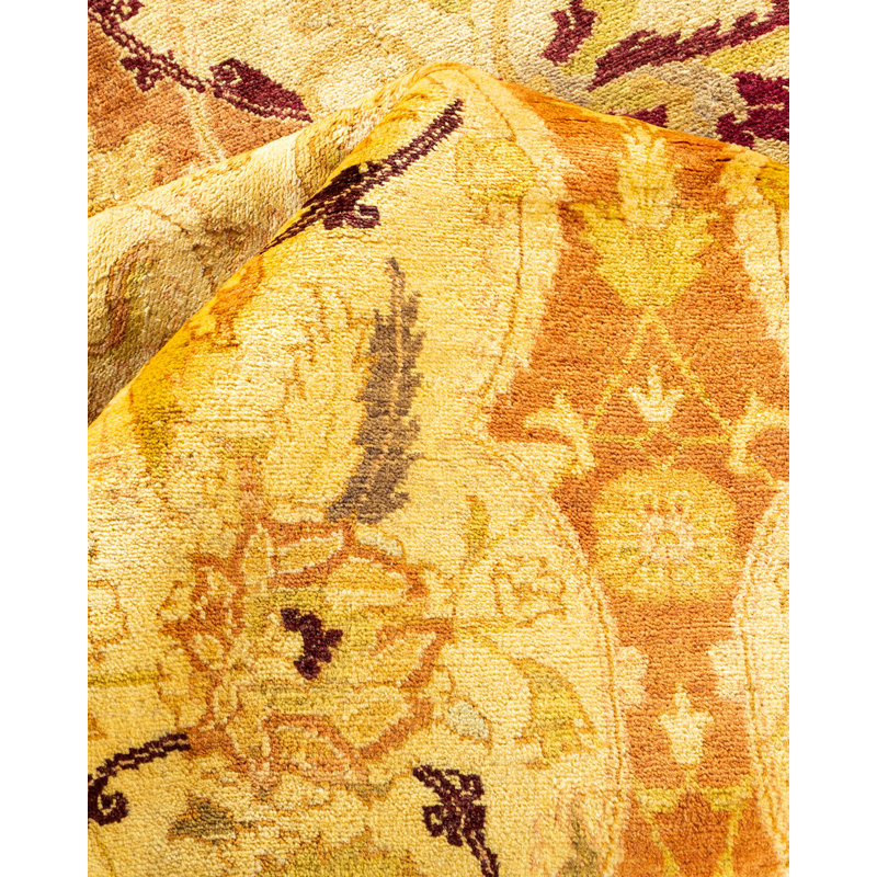 Tapis unique noué à la main ivoire / orange / olive / marron de conception unique 8 pi 2 po x 10 pi 4 po Keenan