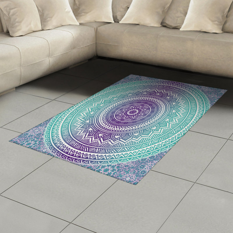 Blue and Purple High Density Long Fiber Poly Threads Decorative Area Rug Carpet, Rectangle 4' x 5'8"