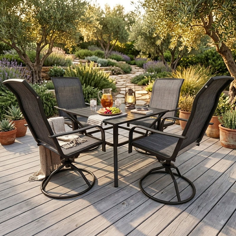 Ensemble de 4 chaises de patio pivotantes avec structure en métal résistant aux intempéries et tissu textilène, gris