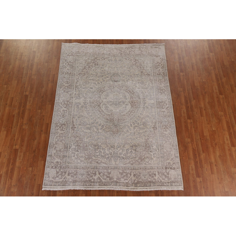 Tapis persan Tabriz patiné délavé noué à la main 7 x 9