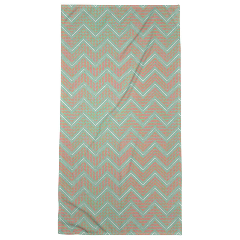 Serviette de bain à chevrons à la main classic Stephenie, Vert jungle / rouge clair