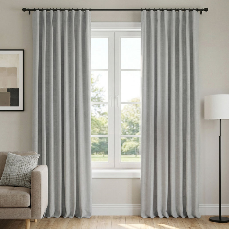 100% Blackout Curtains Linen Textured Solid Thermal Insulated Curtains & Drapes For Living Room Bedroom (50" Wide, Set Of 2)