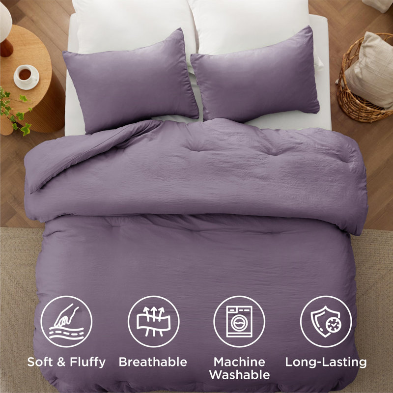 Bedsure Reversible Prewashed Comforter Set, Queen Comforter + 2 Standard Pillowcases, Grayish Purple