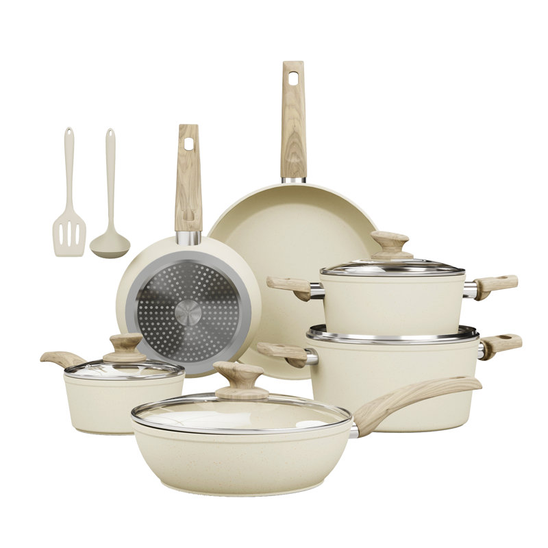 8 - Piece Non-Stick Aluminum Cookware Set, Beige/Ivory