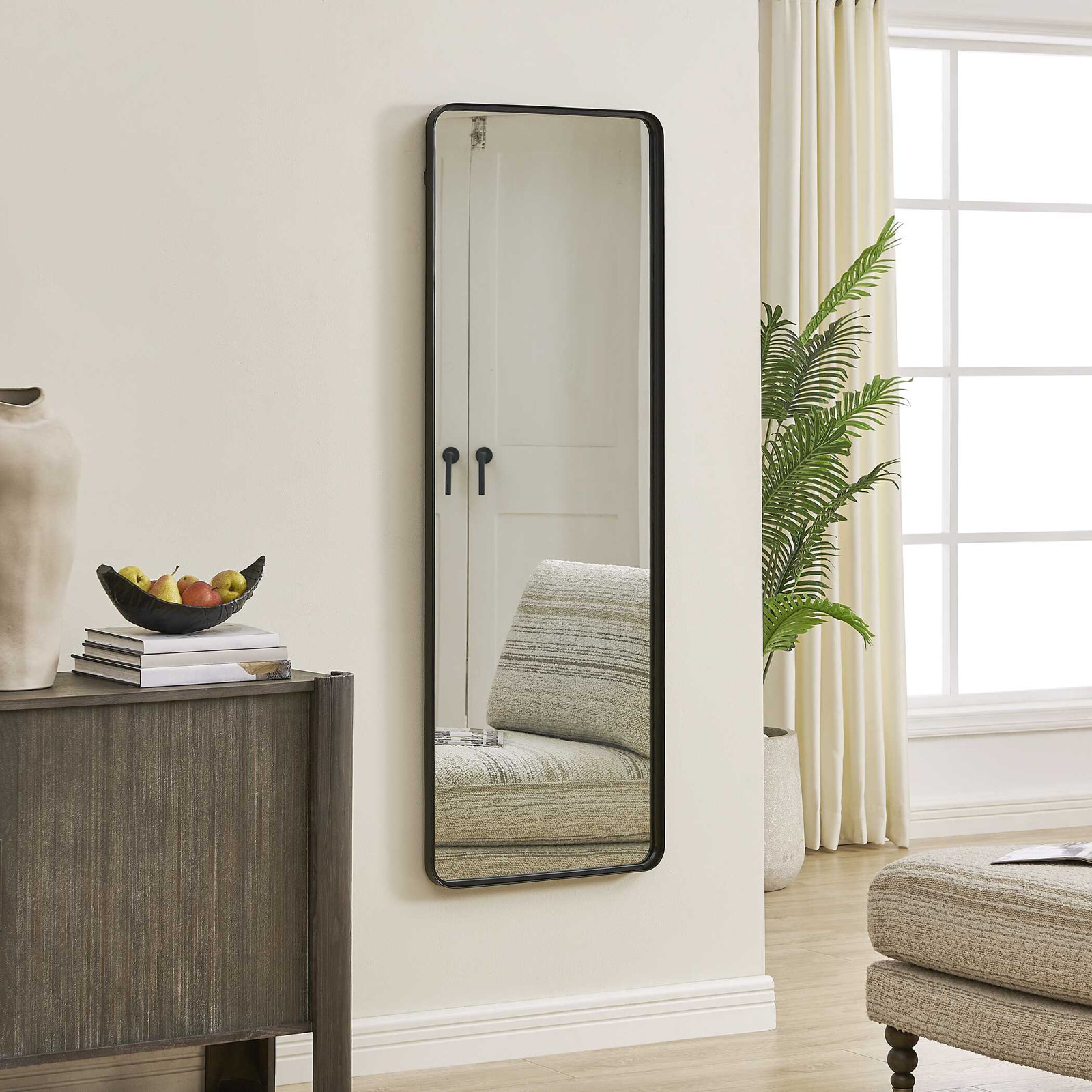 Adrienne Accent Mirror, Satin Black, 59" x 21"