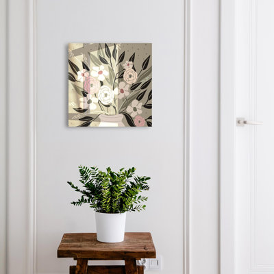 Key cabinet for wall, Opens to the right, 30x30x5, Black, Delicate flowers on a pastel background, 