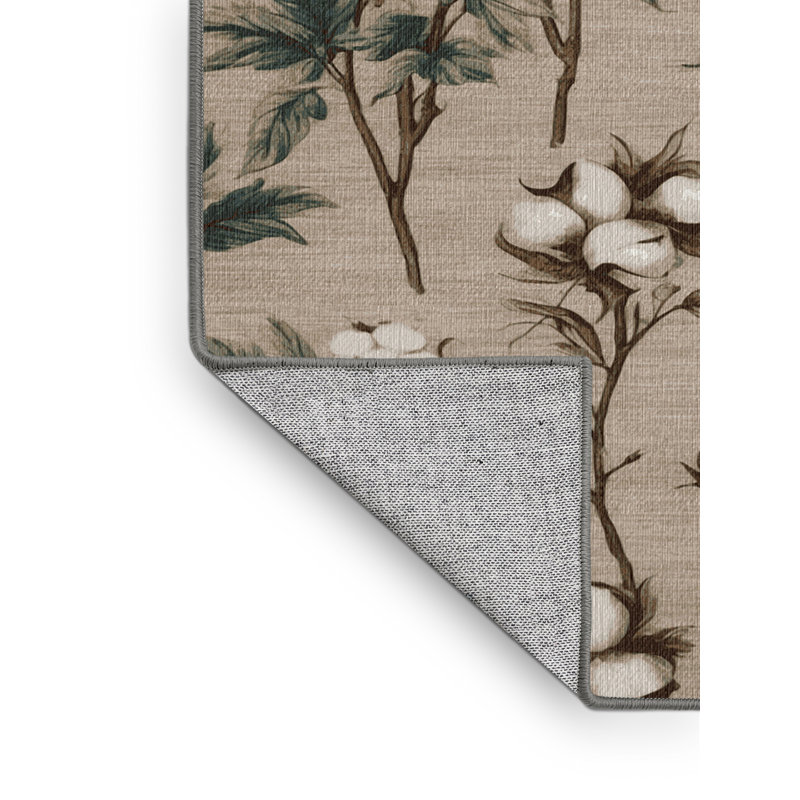  Washable Cotton Plants Farm Area Rug, Round 4'