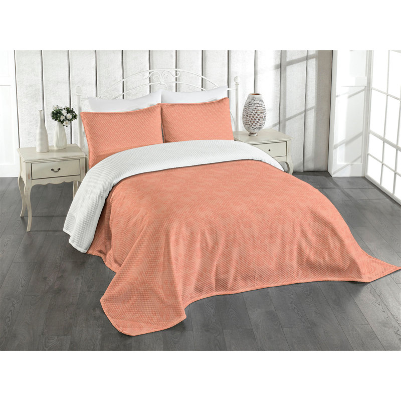 Ambesonne Peach Bedspread Ornate Spring Flower Peach, King Coverlet/Bedspread + 2 Pillow Shams