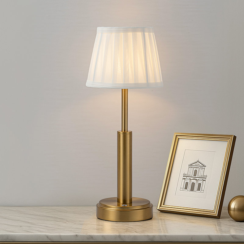 16''  Retro Antique Brass Cordless Rechargeable Led Gift Table Lamp Usb Touch Dimming Nightstand Light  With Fabric Shade For Bedrooms Dorms Living Room Foyer