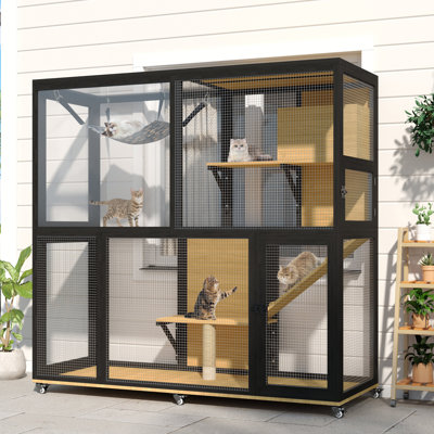 Cage pour chat à 4 niveaux pour l'extérieur, portatif pour plusieurs chats
