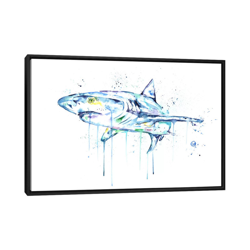 " Shark " by Lisa Whitehouse, Black Floater Framed Canvas, No Mat, 32" H x 48" W x 1.5" D