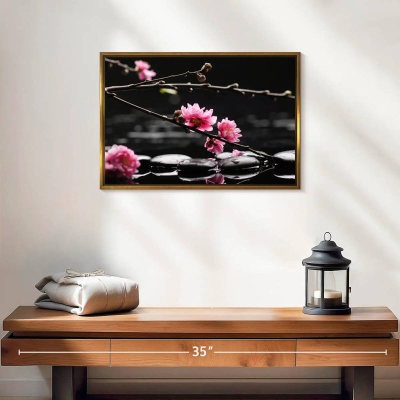Cerisier en fleurs, 19 po x 13 po, Cadre flottant doré