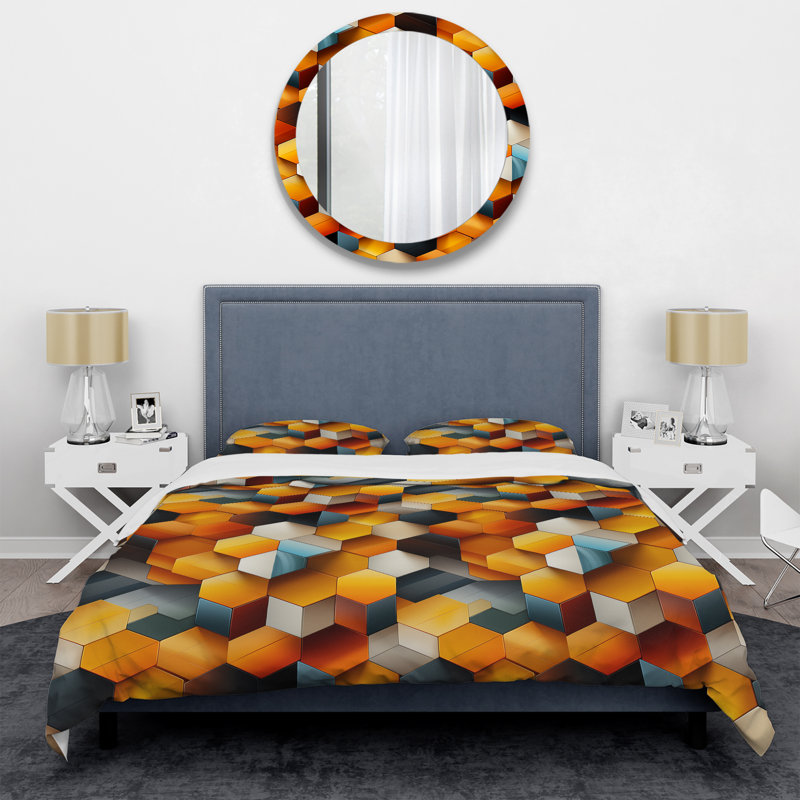 Literie Quenetta, Housse de couette pour grand lit et 2 taies décor