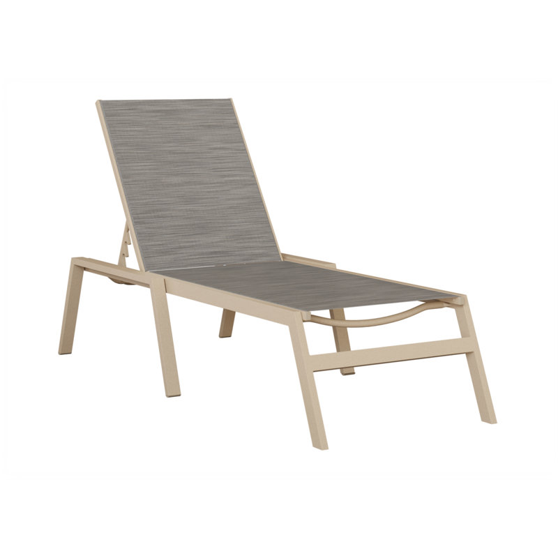 Colella Luna Multi Aluminum Chaise Armless Lounge With Mica Pearl Sling Fabric, Luna Multi, Dark Beige