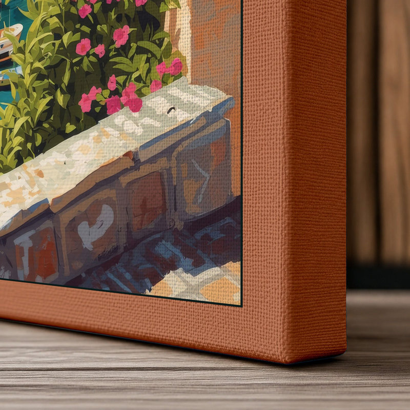 Mediterranean Village Coastal - Wrapped Canvas, 36x24 - 91.4 x 61.0 cm, Terracotta Border