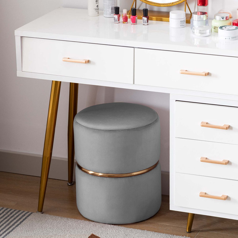 Artin 36cm W Velvet Round Footstool, Grey