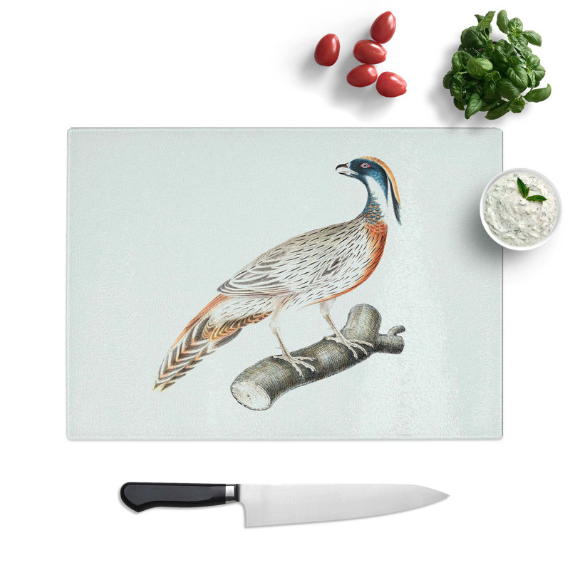 Tempered Glass Pucras Pheasant Illustration by John Edward Gray Chopping Board, 39 cm W x 28.5 cm L